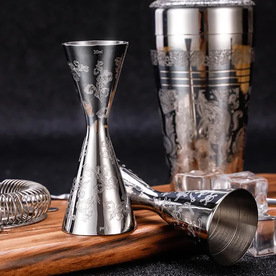 Stainless Steel 18/8 Whole Piece Jigger 1oz and 2oz for Wine Measurement 