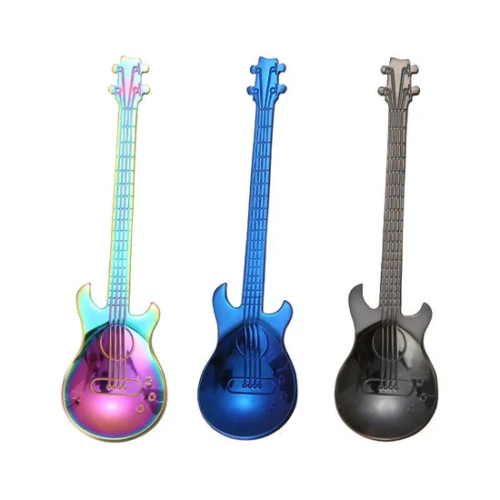 Colorful 304 Stainless Steel Coffee Mixing Spoon Bar Spoon Guitar Shape 