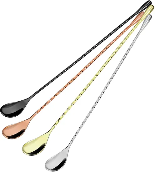 6 PCS 12 Inch Bar Mixing Spoon Cocktail Spoon Stainless Steel Bar Long Spoon with Spiral Pattern for Hankey Bannister Harrods Hazelburn 