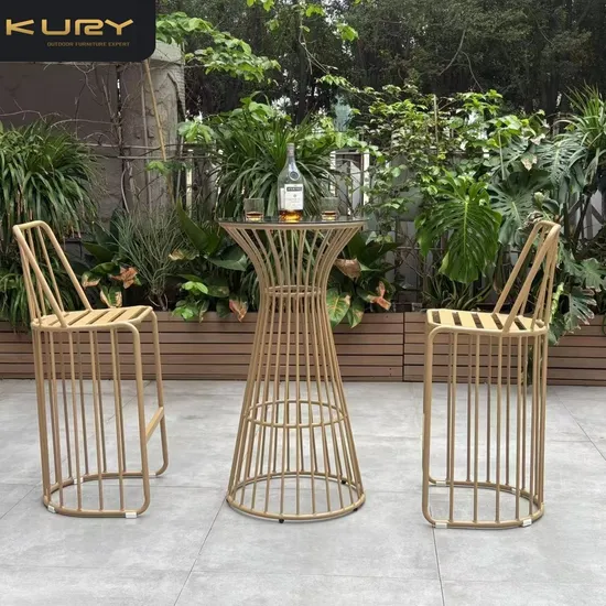 Wholesale Outdoor Aluminum Bar Stools Bar Height Patio Chairs and Table Set 