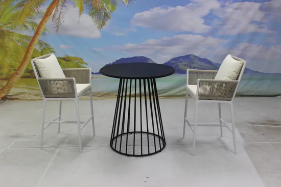 Outdoor Aluminum Round High Bar Table Patio Rope Bar Stool Set 