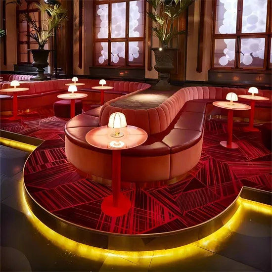Luxury Tufted Velvet Sofa Red Genuine Leather Night Club Bar Sofa Set 